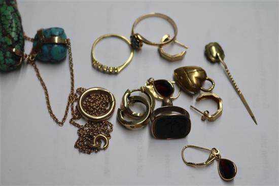 Two diamond rings and other mixed jewellery including gold.